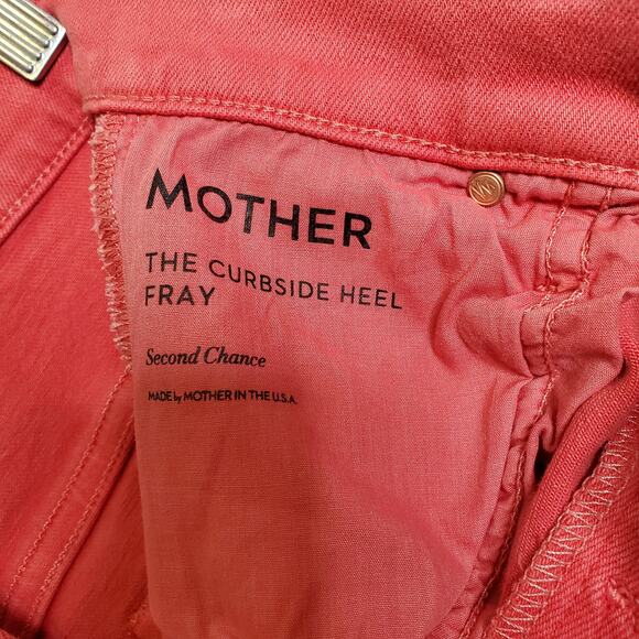 Mother Curbside Heel Fray Jeans Rose Of Sharon 25 Pink High Waisted Straight Leg - Picture 10 of 13